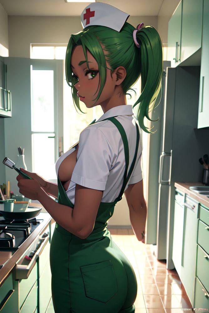 Anime Busty Small Tits 20s Age Pouting Lips Face Green Hair Pigtails Hair Style Dark Skin Film Photo Kitchen Back View Cumshot Nurse 3674926062603198973 - AI Hentai - #main