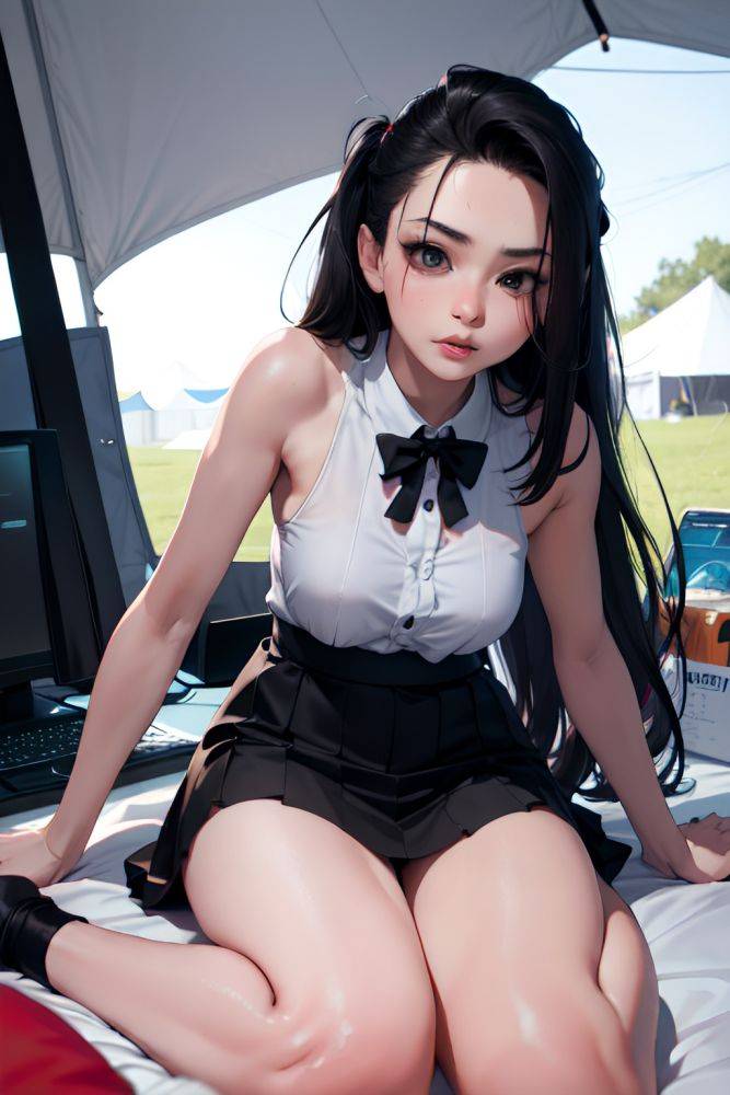 Anime Skinny Small Tits 40s Age Pouting Lips Face Ginger Slicked Hair Style Light Skin Black And White Tent Front View Gaming Mini Skirt 3674976313721216333 - AI Hentai - #main