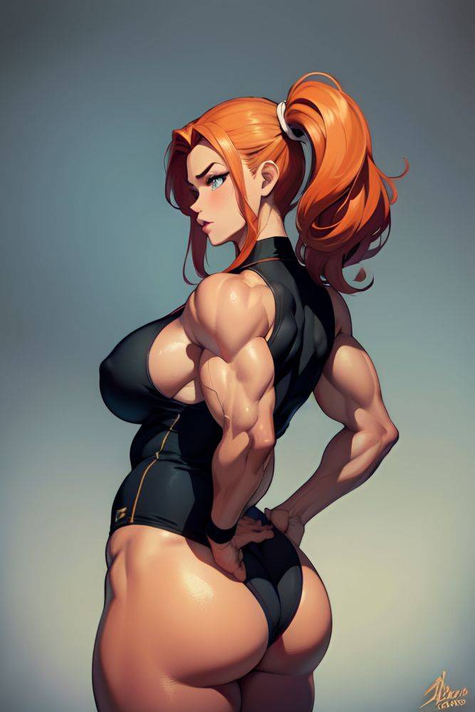 Anime Muscular Huge Boobs 70s Age Pouting Lips Face Ginger Slicked Hair Style Dark Skin Black And White Party Back View Plank Schoolgirl 3675038161698423594 - AI Hentai - #main