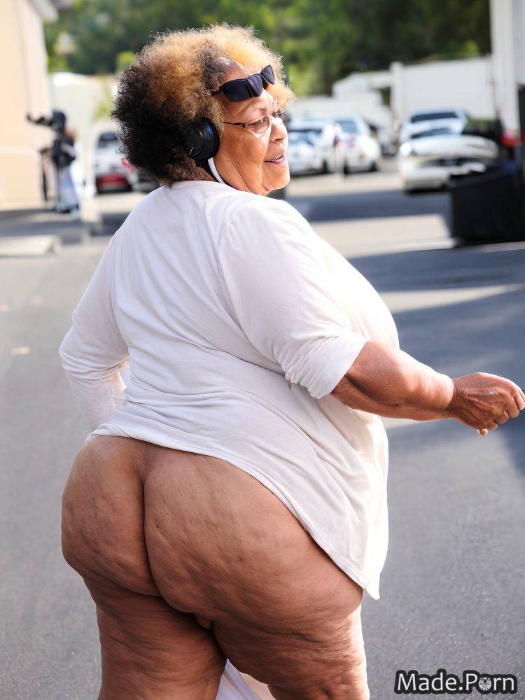 Thick thighs woman chubby looking at viewer oversized shirt bimbo african american AI porn - #main