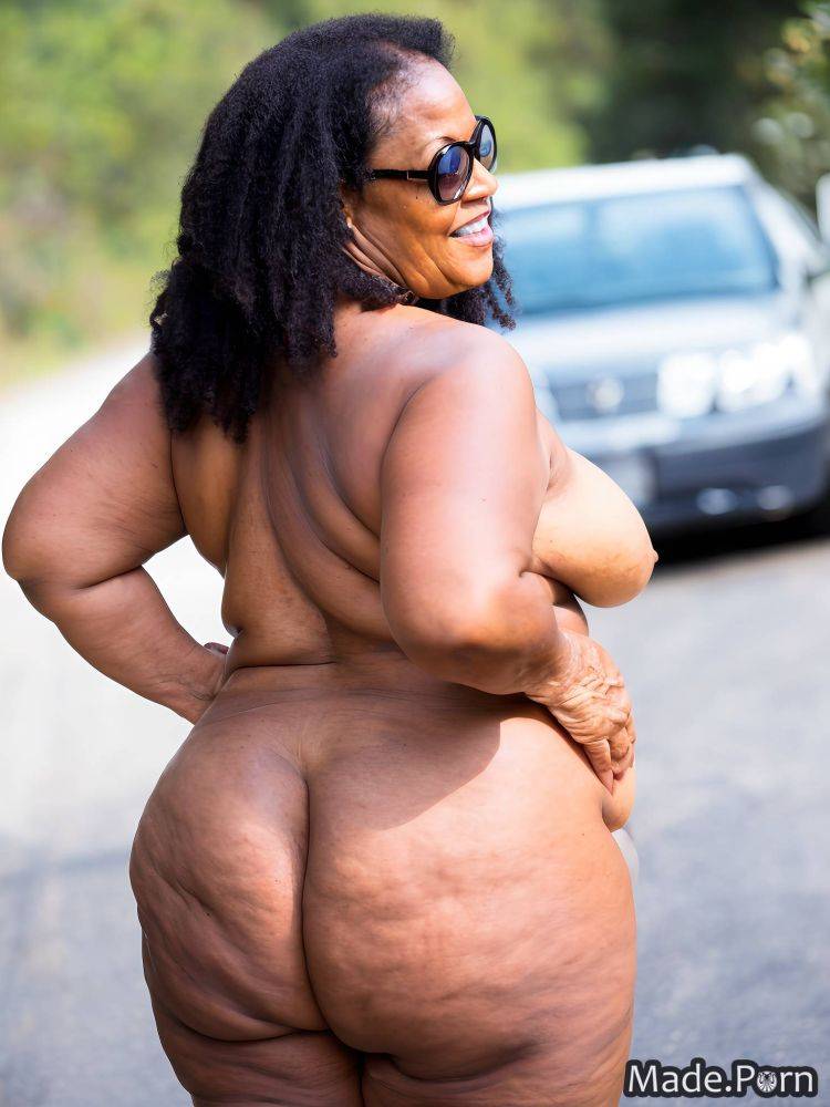 Tanned skin sideview african american thick thighs street 80 woman AI porn - #main