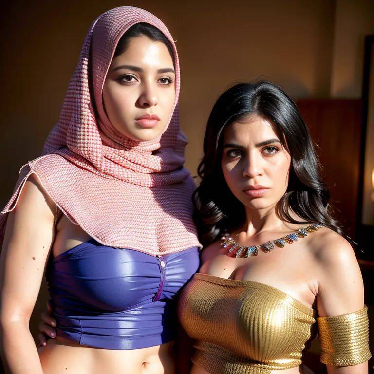 , Arabs,(2women:2),thirties,(RAW photo, best quality, masterpiece:1.1), (realistic, photo-realistic:1.2), ultra-detailed, ultra high res, physically-based rendering,(adult:1.5) - #main