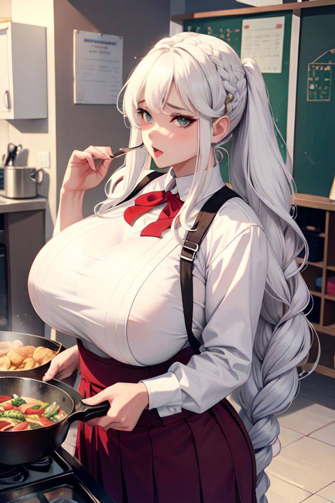 Anime Busty Huge Boobs 60s Age Sad Face White Hair Braided Hair Style Light Skin Vintage Street Front View Cooking Schoolgirl 3675096143797889790 - AI Hentai - #main