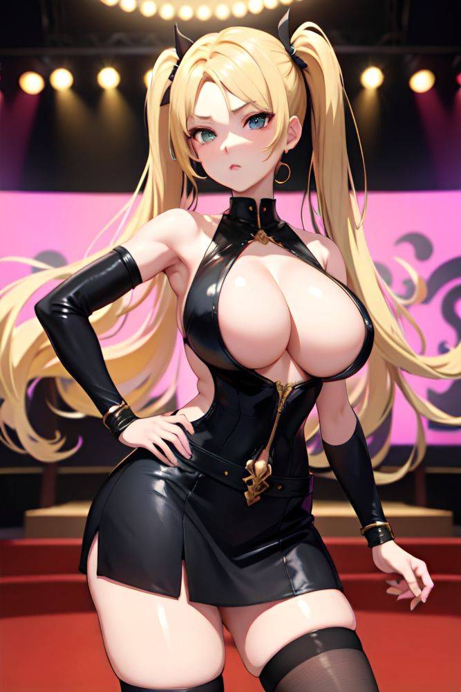 Anime Skinny Huge Boobs 30s Age Serious Face Blonde Pigtails Hair Style Light Skin Dark Fantasy Stage Front View T Pose Mini Skirt 3675146394875561070 - AI Hentai - #main