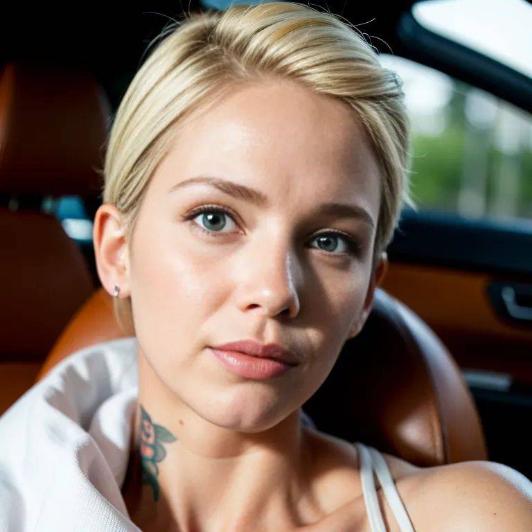 ,white people,woman,thirties,(RAW photo, best quality, masterpiece:1.1), (realistic, photo-realistic:1.2), ultra-detailed, ultra high res, physically-based rendering,short hair,tattoo,car,(adult:1.5) - #main