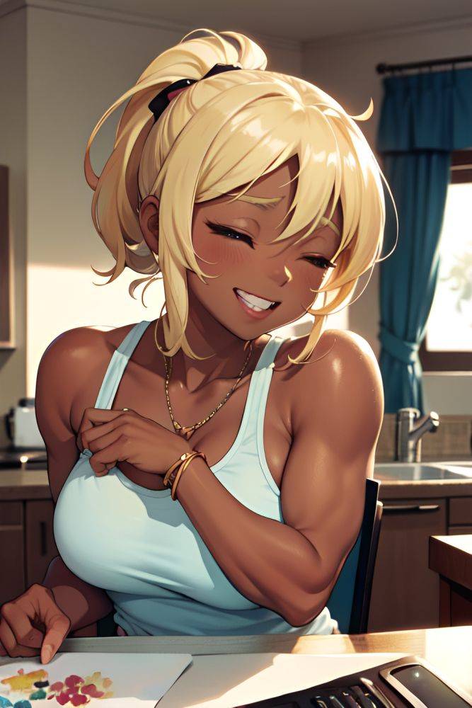 Anime Muscular Small Tits 50s Age Laughing Face Blonde Ponytail Hair Style Dark Skin Watercolor Kitchen Close Up View Sleeping Teacher 3675285551858254565 - AI Hentai - #main