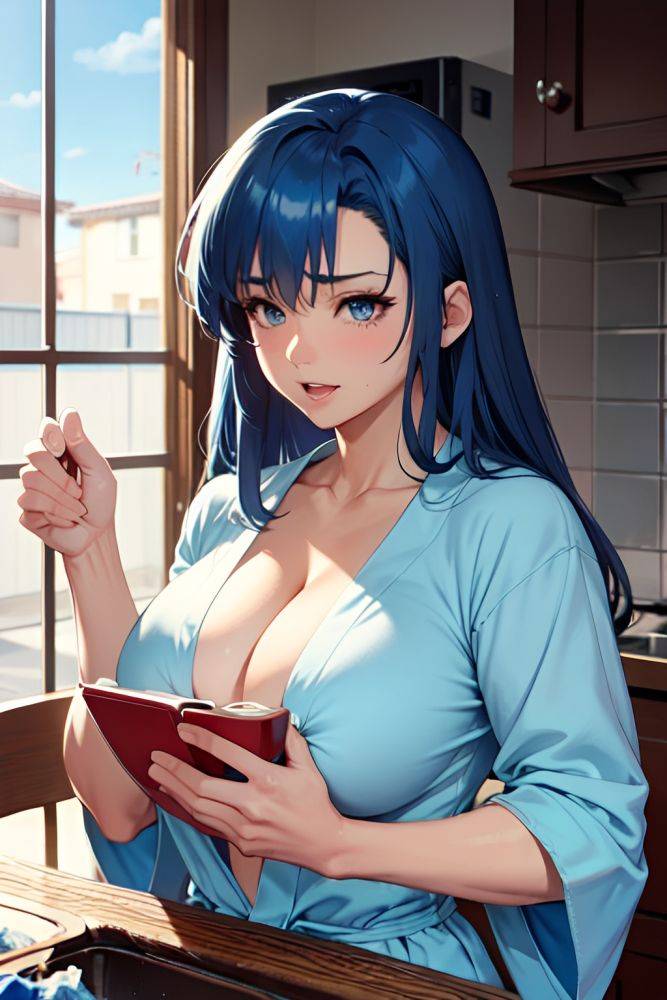 Anime Muscular Huge Boobs 40s Age Orgasm Face Blue Hair Straight Hair Style Light Skin Painting Prison Front View Cooking Bathrobe 3675301013700366239 - AI Hentai - #main