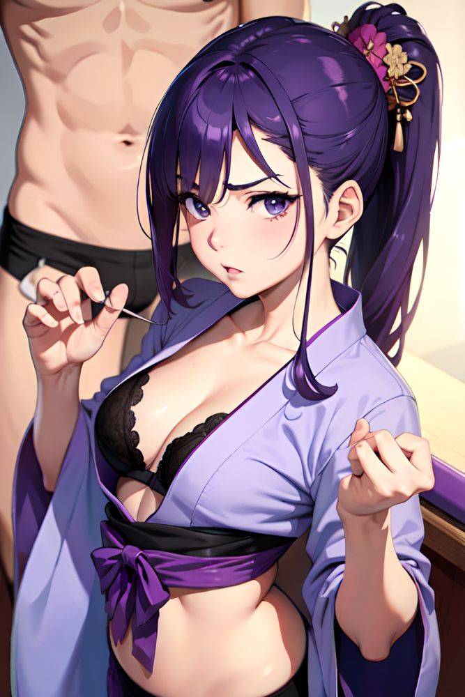 Anime Busty Small Tits 40s Age Serious Face Purple Hair Slicked Hair Style Light Skin Soft + Warm Strip Club Close Up View Massage Kimono 3675397650506287678 - AI Hentai - #main