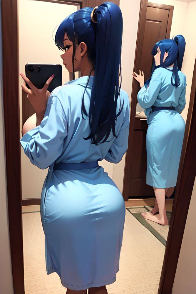 Anime Busty Huge Boobs 60s Age Seductive Face Blue Hair Messy Hair Style Dark Skin Mirror Selfie Meadow Back View Bending Over Bathrobe 3675428574230891938 - AI Hentai - #main