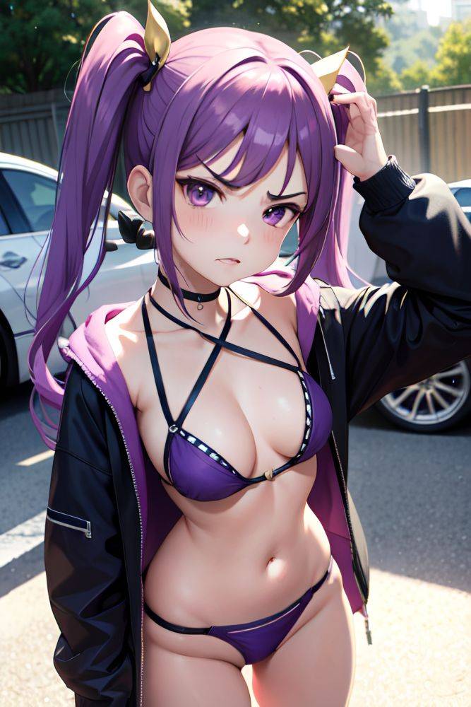 Anime Busty Small Tits 30s Age Angry Face Purple Hair Pigtails Hair Style Light Skin Skin Detail (beta) Car Front View T Pose Bikini 3673472645668009818 - AI Hentai - #main