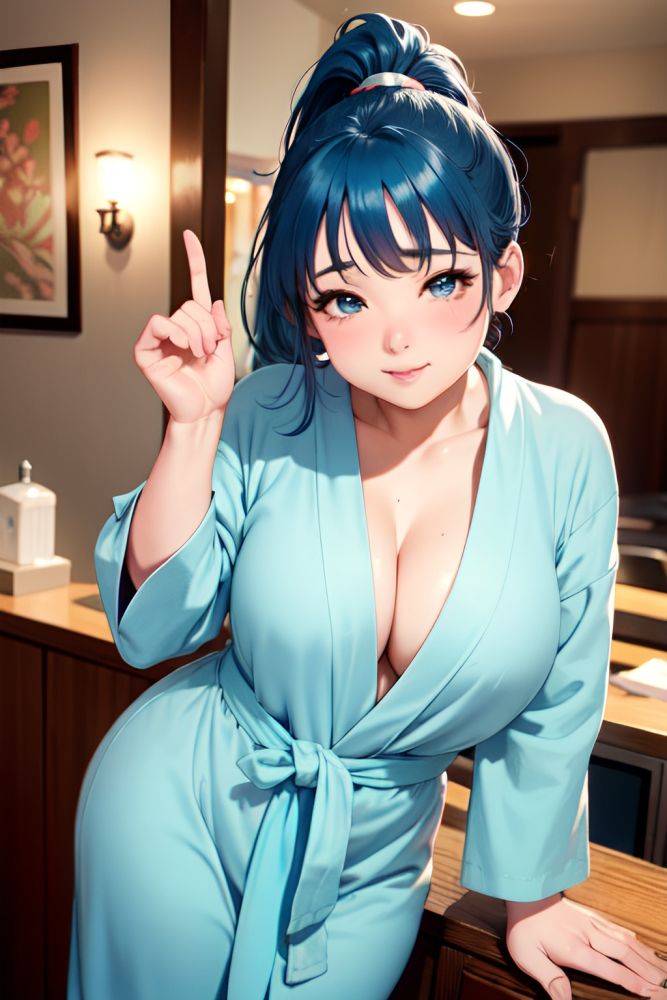 Anime Chubby Small Tits 30s Age Seductive Face Blue Hair Ponytail Hair Style Light Skin Vintage Restaurant Close Up View Plank Bathrobe 3675703022197322296 - AI Hentai - #main