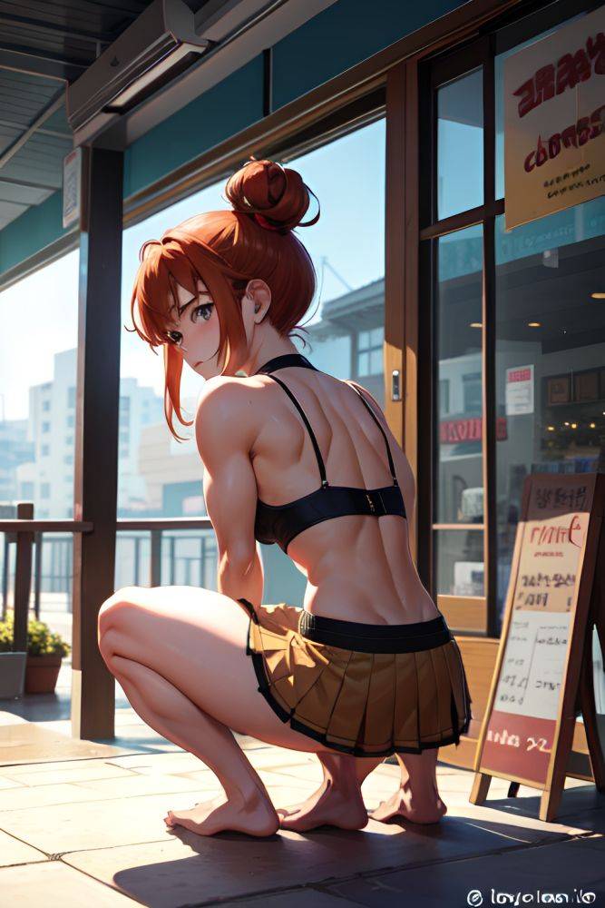 Anime Muscular Small Tits 18 Age Sad Face Ginger Hair Bun Hair Style Dark Skin Comic Restaurant Back View Squatting Mini Skirt 3675761004727411001 - AI Hentai - #main