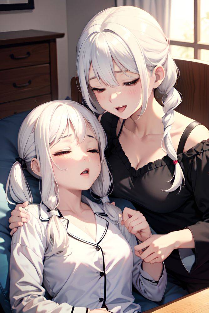 Anime Busty Small Tits 40s Age Orgasm Face White Hair Pigtails Hair Style Light Skin Black And White Cafe Front View Sleeping Pajamas 3675791928492335291 - AI Hentai - #main