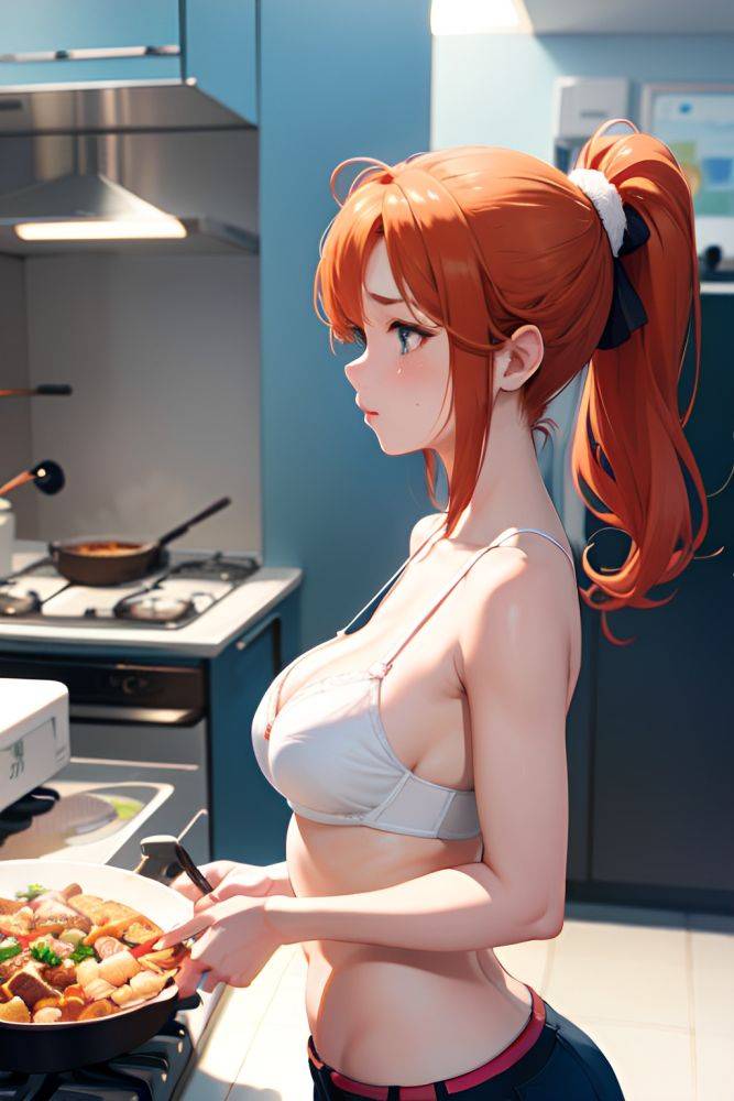 Anime Busty Small Tits 30s Age Sad Face Ginger Ponytail Hair Style Light Skin Film Photo Snow Side View Cooking Bra 3675861506475782562 - AI Hentai - #main