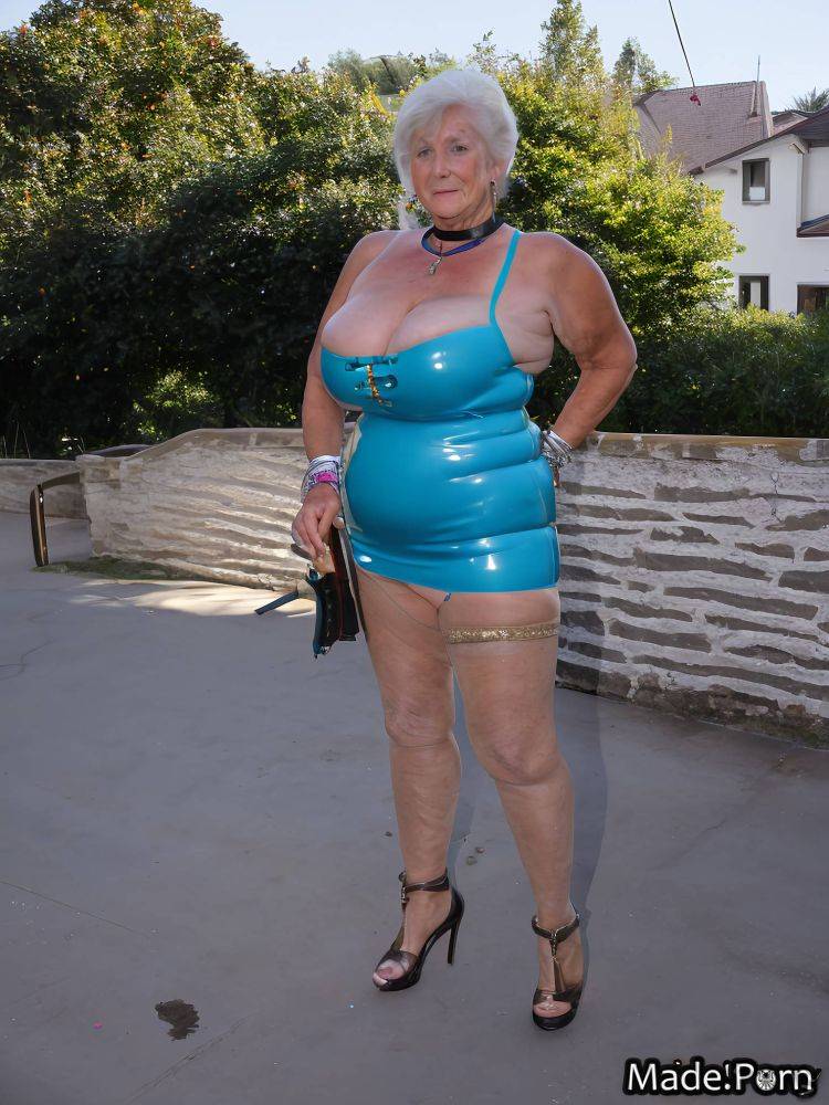 Gold latex stripper sapphire green strappy heels road AI porn - #main