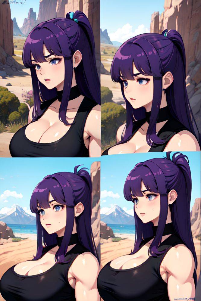 Anime Muscular Huge Boobs 80s Age Shocked Face Purple Hair Bangs Hair Style Light Skin Charcoal Mountains Side View Gaming Goth 3676043184058678311 - AI Hentai - #main