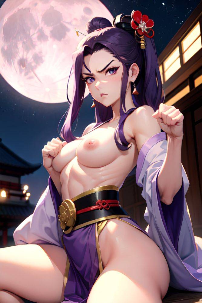 Anime Muscular Small Tits 60s Age Angry Face Purple Hair Slicked Hair Style Light Skin Crisp Anime Moon Front View Yoga Geisha 3676120493007100653 - AI Hentai - #main
