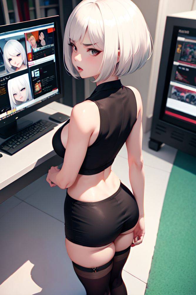 Anime Busty Small Tits 40s Age Angry Face White Hair Bobcut Hair Style Light Skin 3d Office Back View Gaming Stockings 3676186206471507008 - AI Hentai - #main