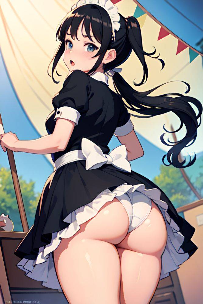 Anime Chubby Small Tits 20s Age Shocked Face Black Hair Pigtails Hair Style Light Skin Illustration Tent Back View Jumping Maid 3676232591654892927 - AI Hentai - #main