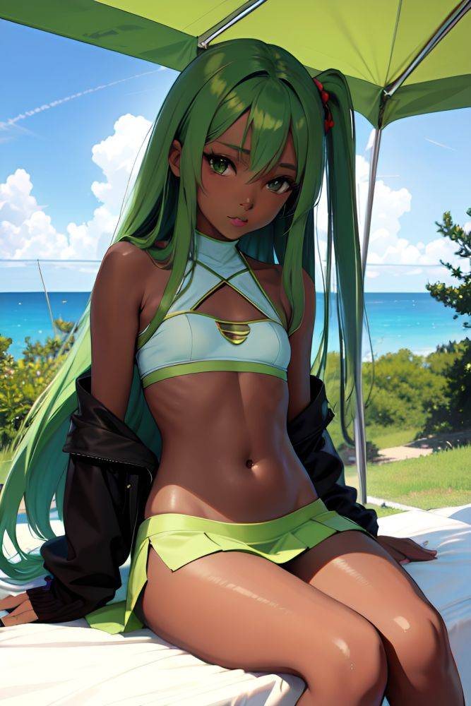 Anime Skinny Small Tits 60s Age Seductive Face Green Hair Straight Hair Style Dark Skin Soft Anime Tent Side View Spreading Legs Mini Skirt 3676329228420466179 - AI Hentai - #main