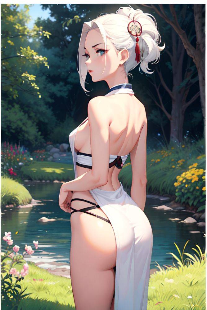 Anime Skinny Small Tits 30s Age Seductive Face White Hair Slicked Hair Style Dark Skin Comic Meadow Back View Working Out Geisha 3671300251727024834 - AI Hentai - #main
