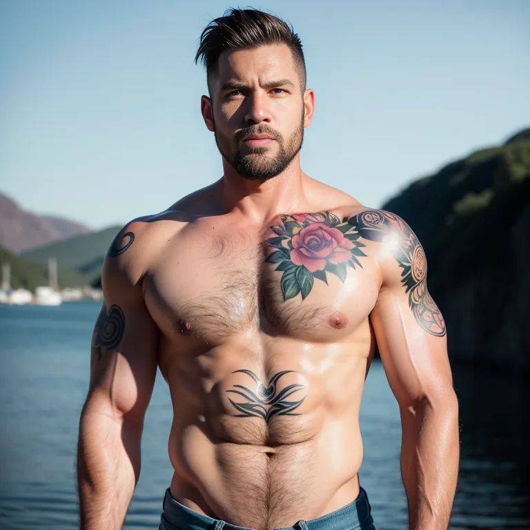 manly man,thirties,(RAW photo, best quality, masterpiece:1.1), (realistic, photo-realistic:1.2), ultra-detailed, ultra high res, physically-based rendering,muscular,tattoo,front view,(adult:1.5) - #main