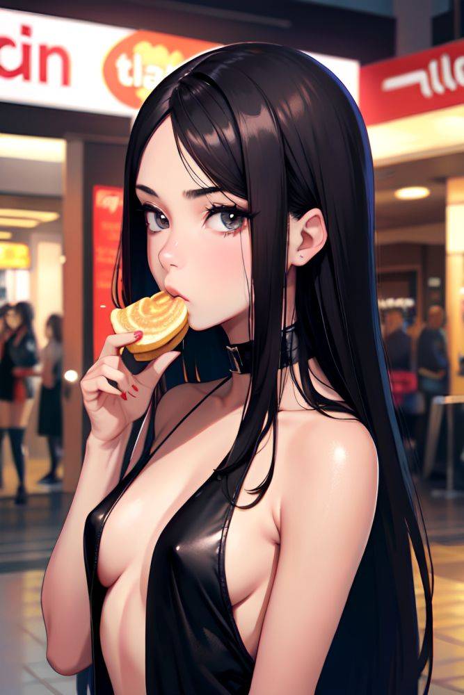 Anime Skinny Small Tits 40s Age Pouting Lips Face Brunette Straight Hair Style Dark Skin Film Photo Mall Close Up View Eating Goth 3671508987123489929 - AI Hentai - #main