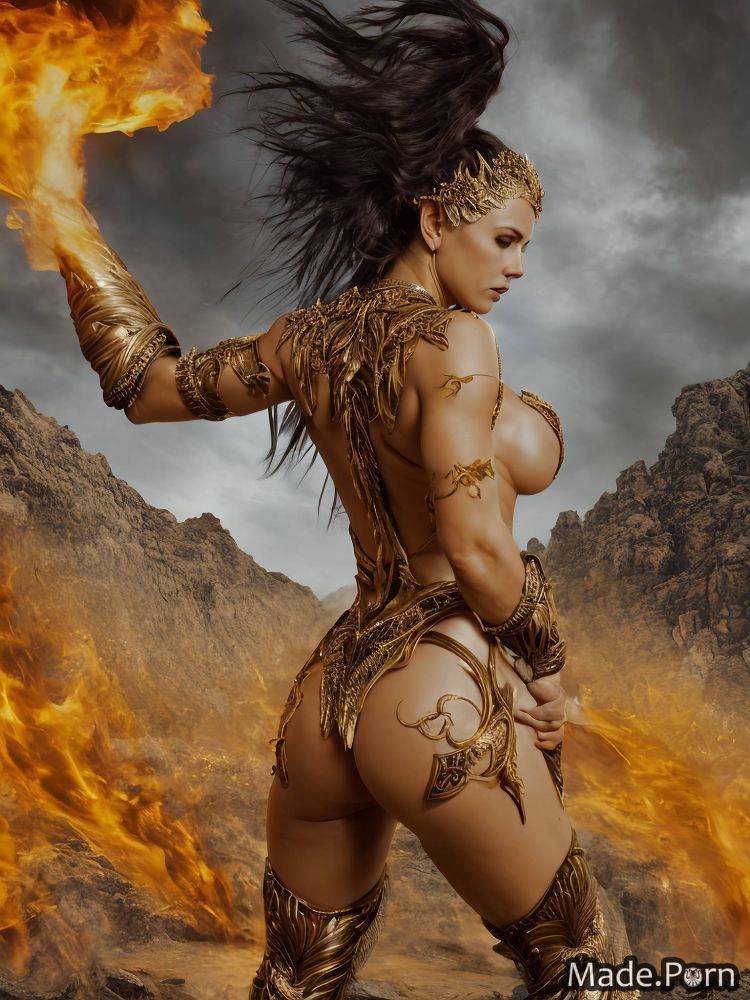 Dark fantasy muscular woman tornado night nude big hips AI porn - #main
