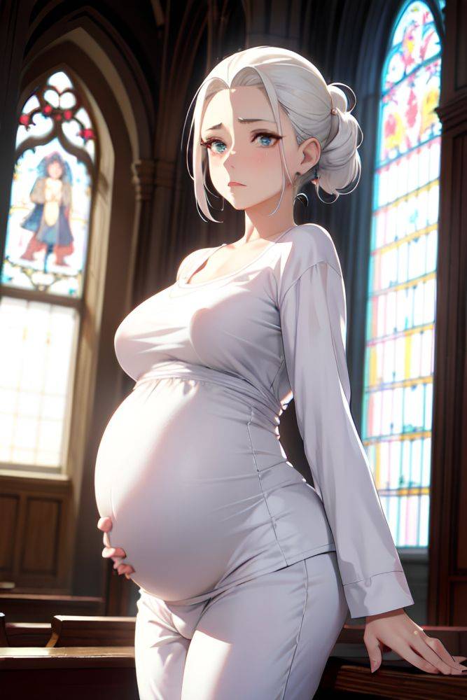 Anime Pregnant Small Tits 20s Age Sad Face White Hair Slicked Hair Style Light Skin Black And White Church Front View Yoga Pajamas 3671767973654443548 - AI Hentai - #main