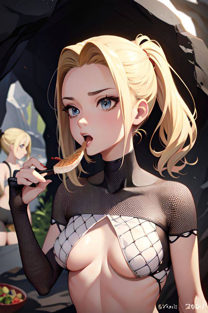 Anime Skinny Small Tits 40s Age Shocked Face Blonde Slicked Hair Style Light Skin Charcoal Cave Front View Eating Fishnet 3671968977632132727 - AI Hentai - #main