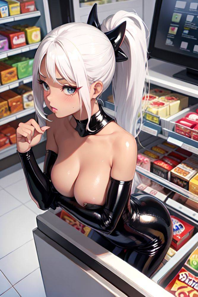 Anime Busty Small Tits 60s Age Pouting Lips Face White Hair Ponytail Hair Style Dark Skin Soft Anime Grocery Back View Bending Over Latex 3671980574537939725 - AI Hentai - #main