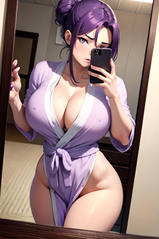 Anime Muscular Huge Boobs 40s Age Serious Face Purple Hair Hair Bun Hair Style Dark Skin Mirror Selfie Lake Close Up View Cumshot Bathrobe 3672007632832226635 - AI Hentai - #main