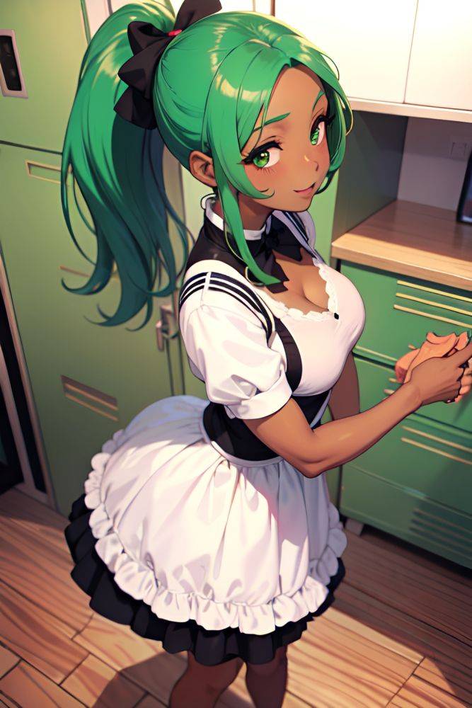 Anime Busty Small Tits 50s Age Happy Face Green Hair Ponytail Hair Style Dark Skin Warm Anime Locker Room Side View T Pose Maid 3672054018479661812 - AI Hentai - #main
