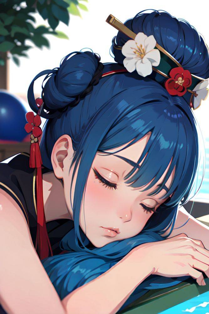 Anime Pregnant Small Tits 70s Age Sad Face Blue Hair Hair Bun Hair Style Light Skin Illustration Pool Close Up View Sleeping Geisha 3672050153009045855 - AI Hentai - #main