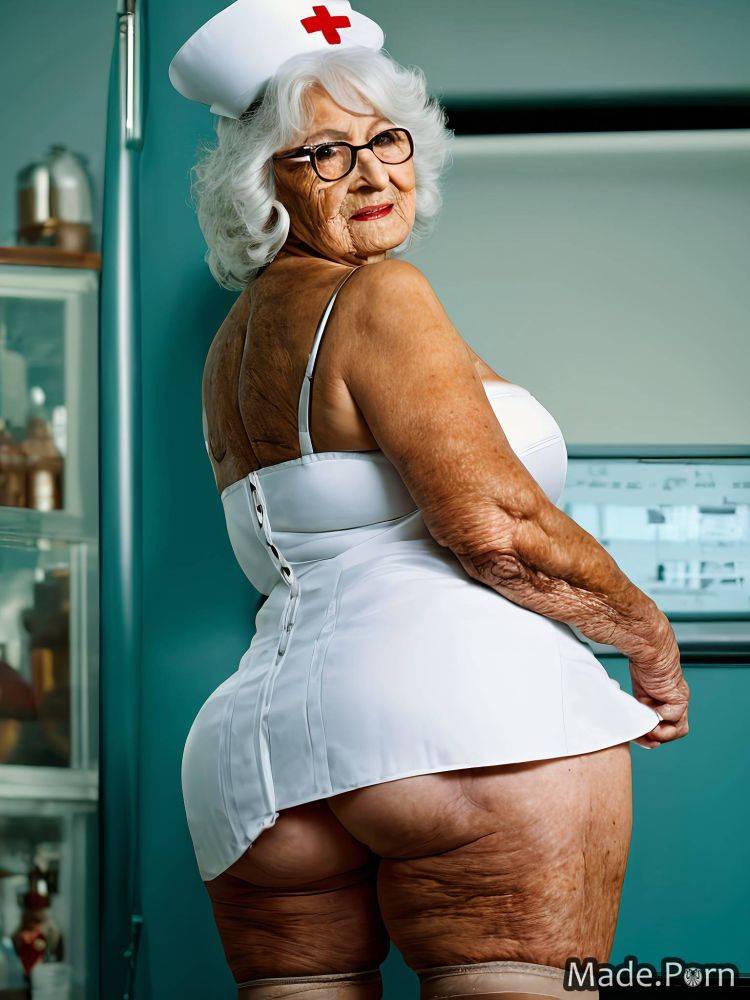 Hat mini skirt bimbo nurse big hips standing laboratory AI porn - #main