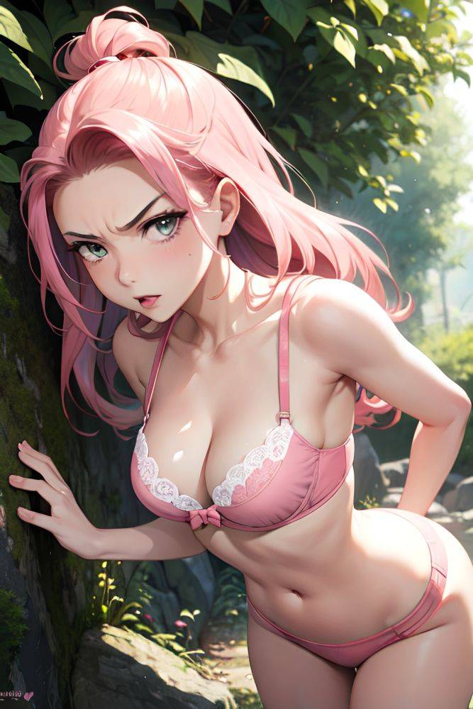 Anime Busty Small Tits 40s Age Angry Face Pink Hair Slicked Hair Style Light Skin Soft Anime Jungle Side View T Pose Bra 3672127461927221351 - AI Hentai - #main