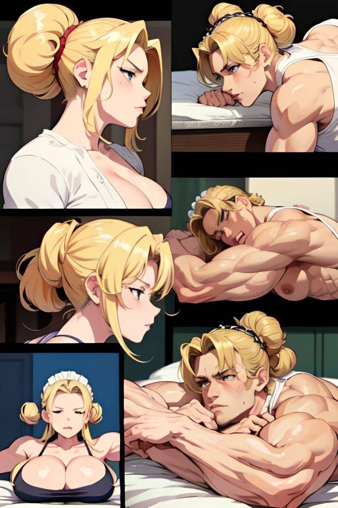 Anime Muscular Small Tits 50s Age Serious Face Blonde Hair Bun Hair Style Light Skin Soft Anime Gym Side View Sleeping Maid 3672220233221950059 - AI Hentai - #main