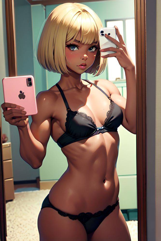Anime Muscular Small Tits 70s Age Pouting Lips Face Blonde Bobcut Hair Style Dark Skin Mirror Selfie Jungle Front View Jumping Bra 3676340825279506072 - AI Hentai - #main