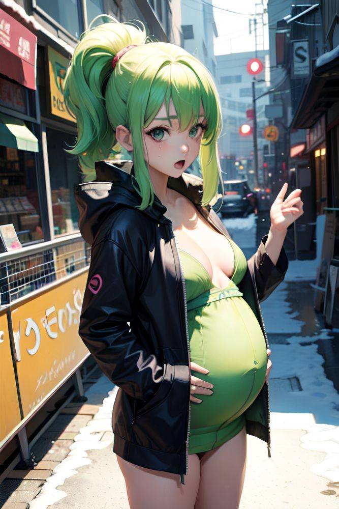 Anime Pregnant Small Tits 60s Age Shocked Face Green Hair Straight Hair Style Light Skin Cyberpunk Snow Front View On Back Fishnet 3678037766864394073 - AI Hentai - #main
