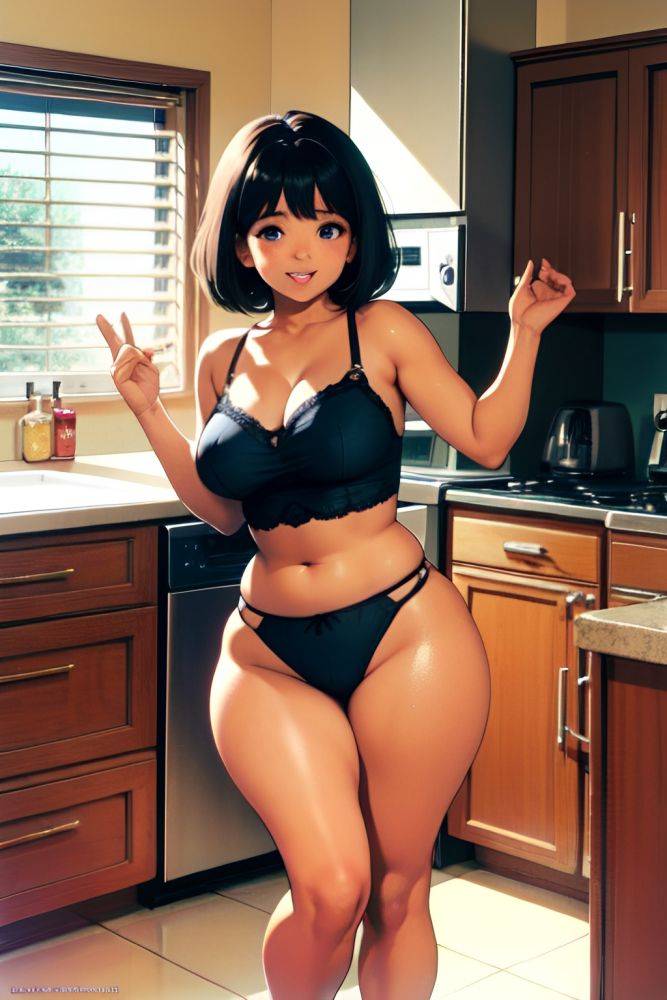 Anime Chubby Small Tits 80s Age Happy Face Black Hair Bangs Hair Style Dark Skin Vintage Kitchen Front View T Pose Lingerie 3678080286593928047 - AI Hentai - #main