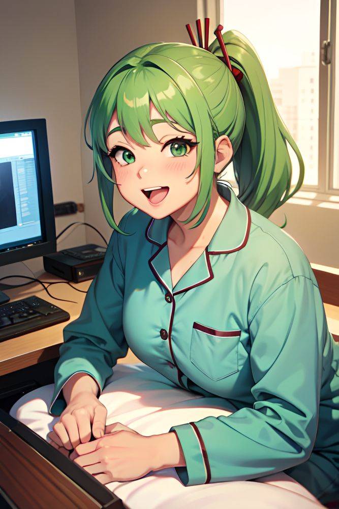 Anime Chubby Small Tits 80s Age Happy Face Green Hair Ponytail Hair Style Light Skin Charcoal Hospital Side View Gaming Pajamas 3678099613946978414 - AI Hentai - #main
