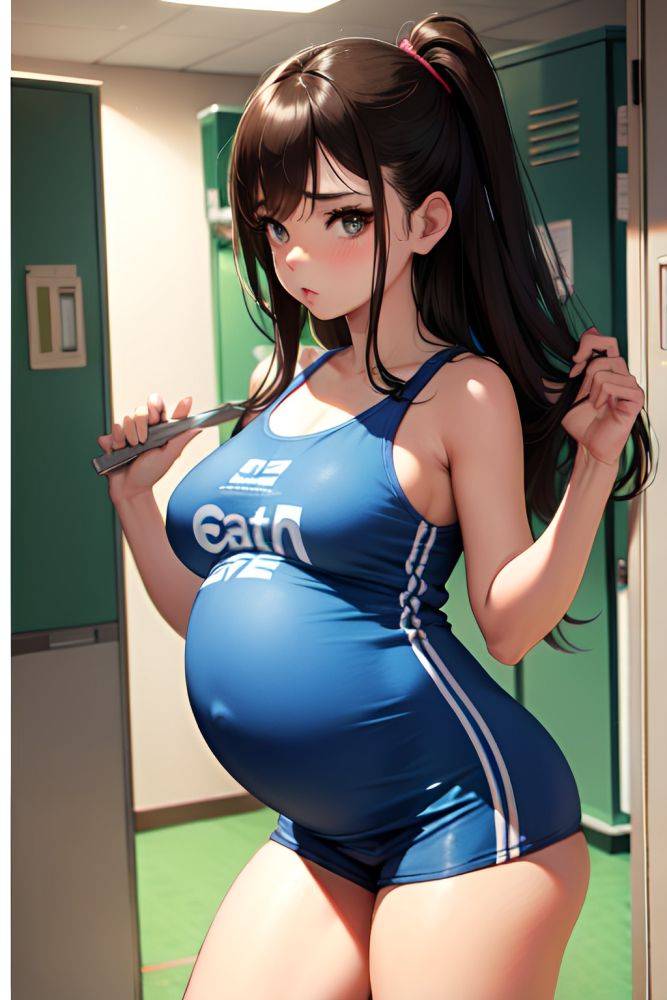 Anime Pregnant Small Tits 70s Age Pouting Lips Face Brunette Straight Hair Style Light Skin Illustration Locker Room Front View Working Out Goth 3678157596006393079 - AI Hentai - #main