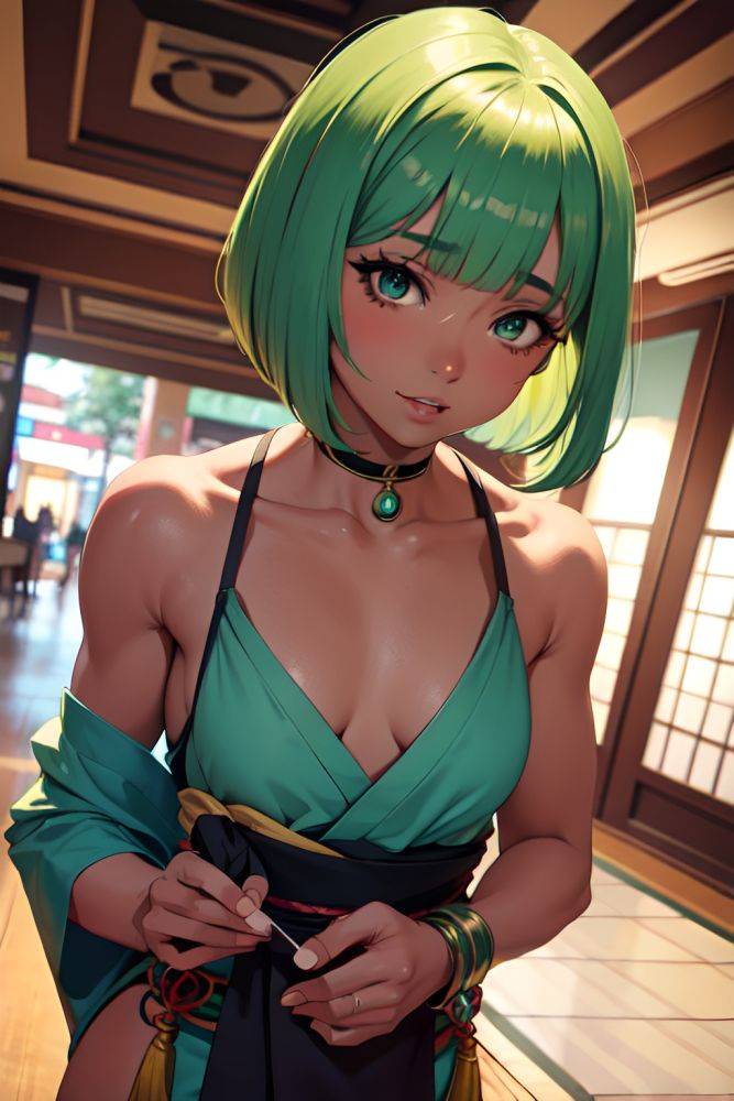 Anime Muscular Small Tits 20s Age Ahegao Face Green Hair Bobcut Hair Style Dark Skin Dark Fantasy Mall Close Up View Yoga Geisha 3678281291513197035 - AI Hentai - #main
