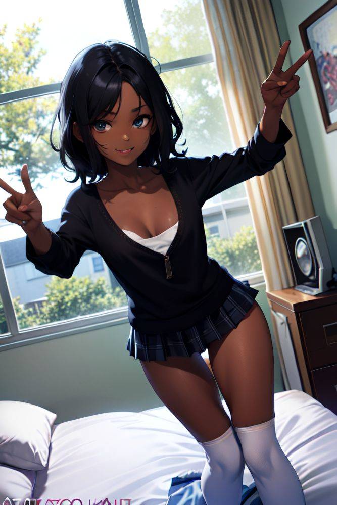 Anime Skinny Small Tits 70s Age Happy Face Black Hair Messy Hair Style Dark Skin Dark Fantasy Bedroom Close Up View T Pose Mini Skirt 3678374062831810831 - AI Hentai - #main