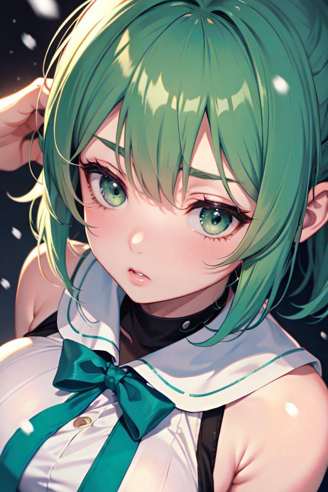 Anime Skinny Huge Boobs 50s Age Sad Face Green Hair Bangs Hair Style Light Skin Soft + Warm Snow Close Up View On Back Schoolgirl 3678404986109165607 - AI Hentai - #main