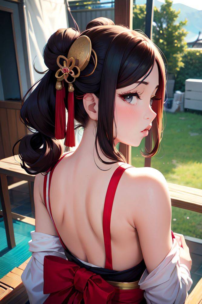 Anime Busty Small Tits 50s Age Pouting Lips Face Ginger Hair Bun Hair Style Dark Skin Film Photo Tent Back View Working Out Geisha 3678609856515776238 - AI Hentai - #main