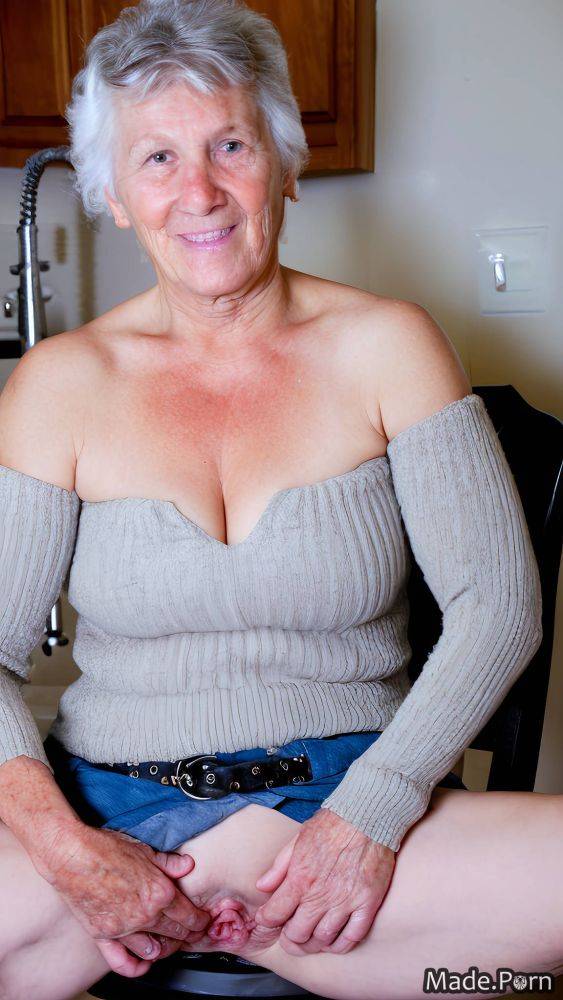 Seduction wife huge boobs looking at viewer woman belt sweater AI porn - #main
