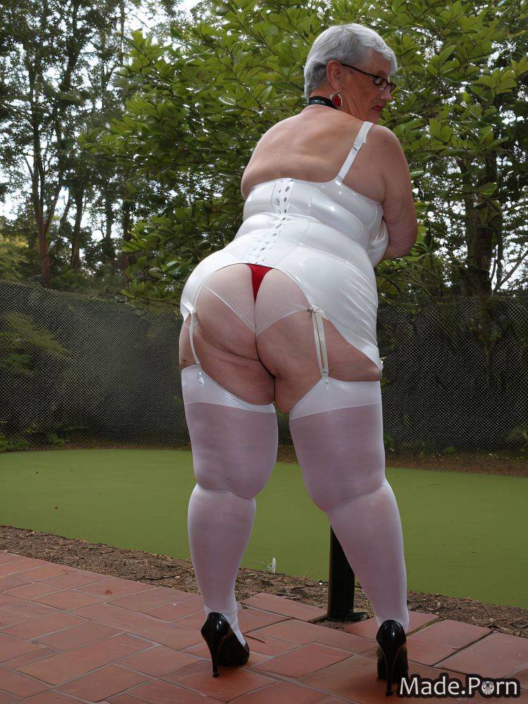 White hair thong from behind latex photo red choker AI porn - #main