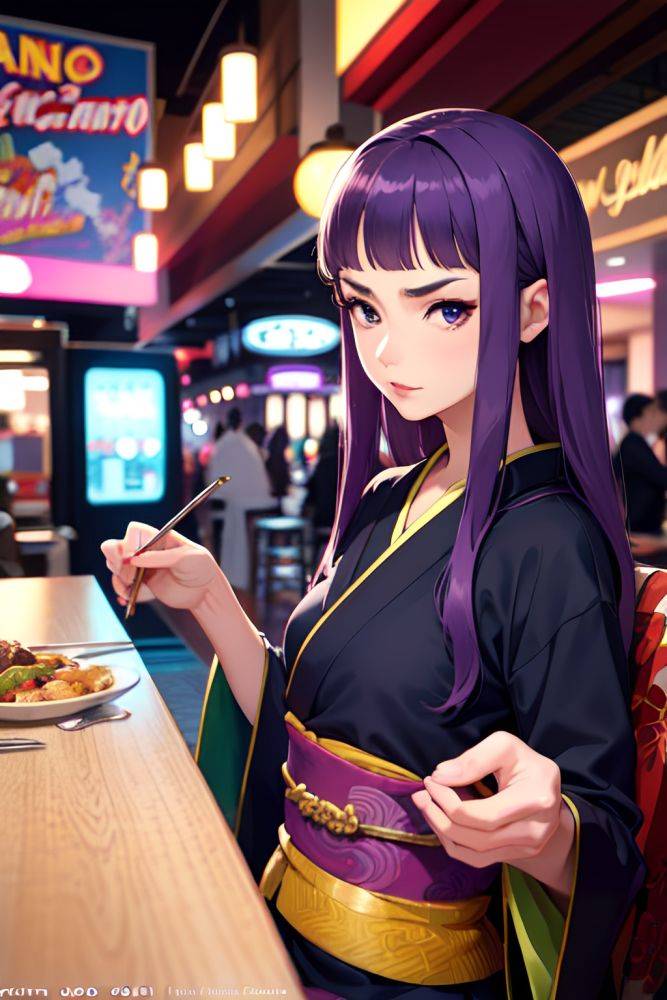 Anime Skinny Small Tits 50s Age Serious Face Purple Hair Straight Hair Style Light Skin Vintage Casino Side View Eating Kimono 3679085309425539178 - AI Hentai - #main