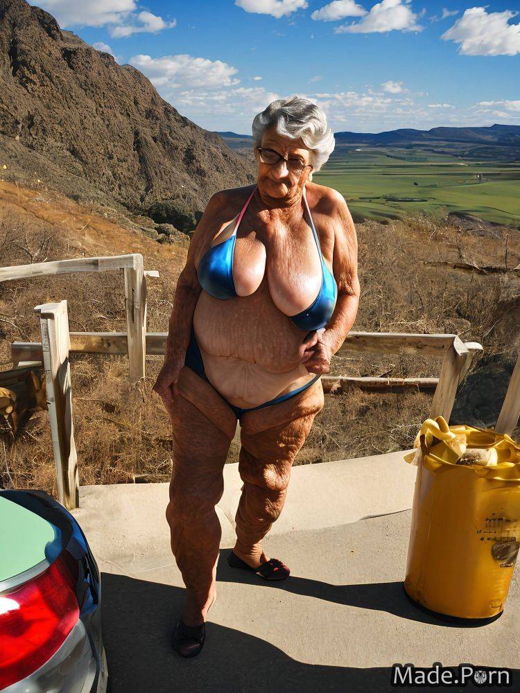 Standing nude bikini woman fisheye gigantic boobs oiled body AI porn - #main